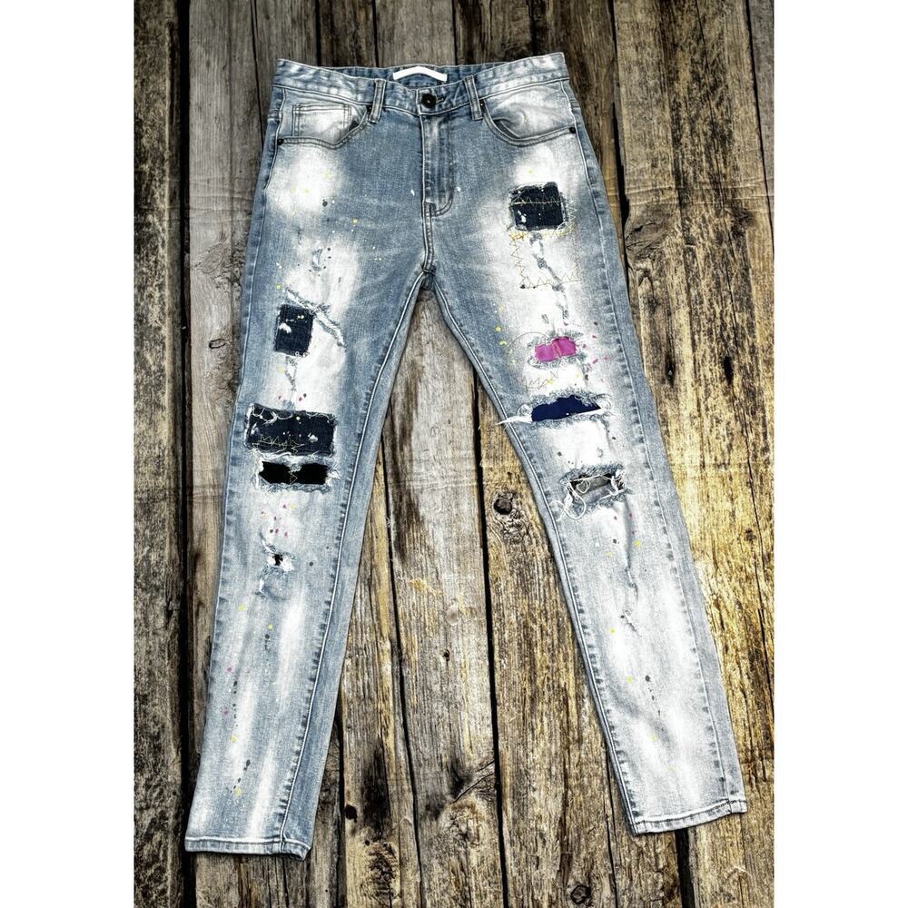 Kloud9 Distressed Patchwork & Paint Splattered Jeans Men's 34x32 Slim Straight